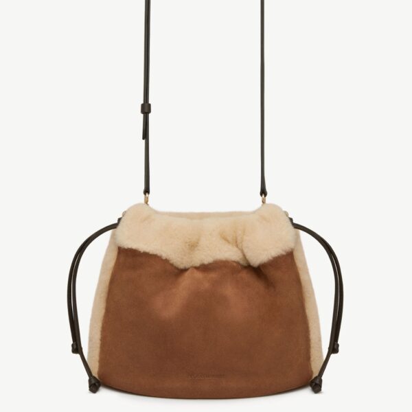 Strathberry Charlotte Midi Drawstring in Tan Suede/shearling, view 4