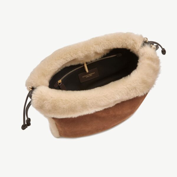 Strathberry Charlotte Midi Drawstring in Tan Suede/shearling, view 5