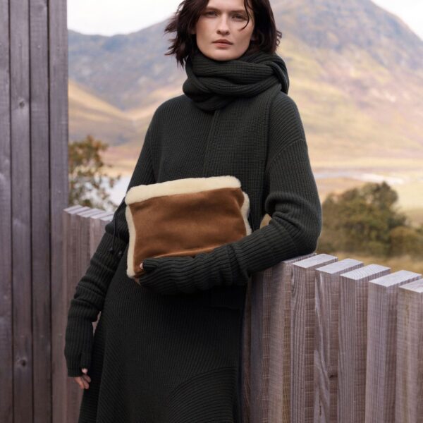 Strathberry Charlotte Midi Drawstring in Tan Suede/shearling, view 10