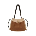Strathberry Charlotte Midi Drawstring in Tan Suede/shearling