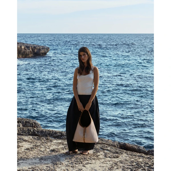 Strathberry Kite Hobo Maxi in Caramel and Natural Twill, view 9