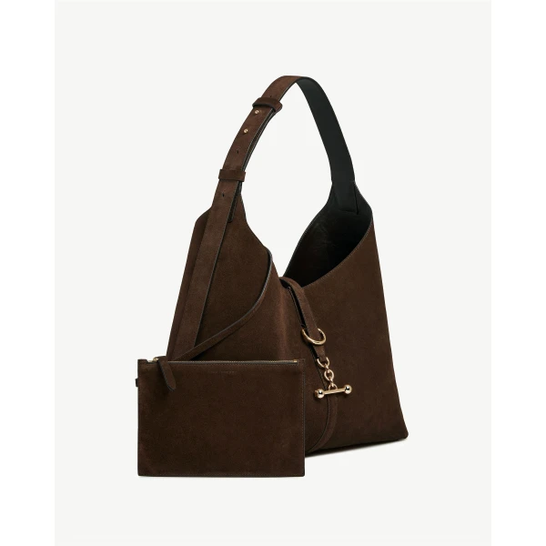 Strathberry Kite Hobo Maxi in Chocolate Suede, view 8
