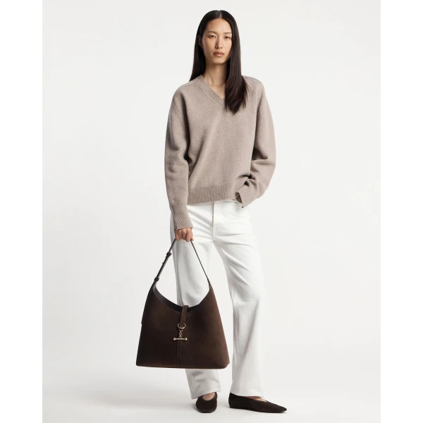 Strathberry Kite Hobo Maxi in Chocolate Suede, view 9