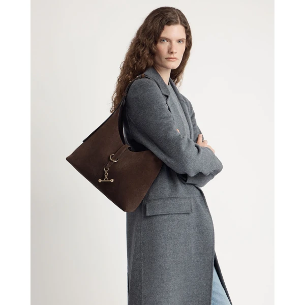 Strathberry Kite Hobo in Chocolate Suede, view 9