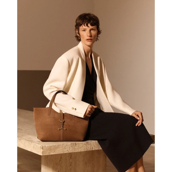Strathberry Kite Tote Midi in Tan Suede, view 9
