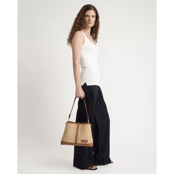 Strathberry Lana Hobo in Tan and Natural Raffia, view 8