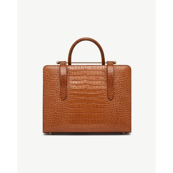 Strathberry Midi Tote in Croc-embossed Leather Tan, view 4