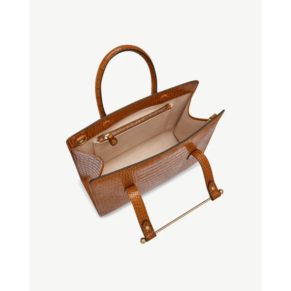 Strathberry Midi Tote in Croc-embossed Leather Tan, view 5