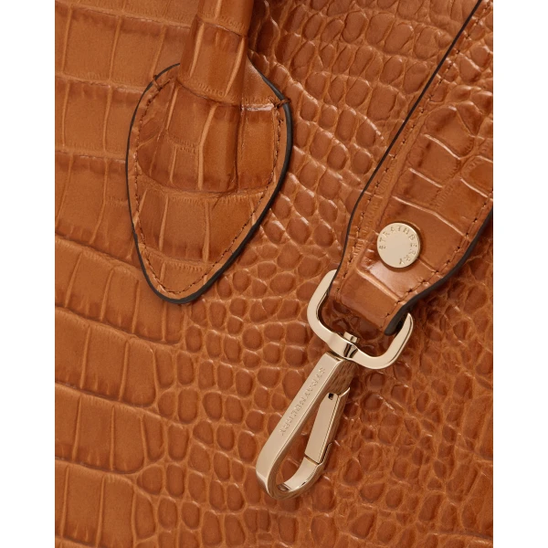 Strathberry Midi Tote in Croc-embossed Leather Tan, view 6