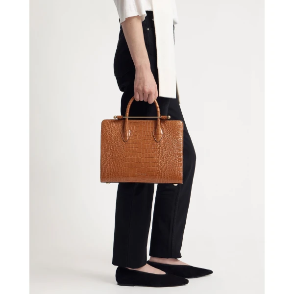 Strathberry Midi Tote in Croc-embossed Leather Tan, view 9