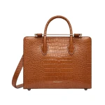 Strathberry Midi Tote in Croc-embossed Leather Tan