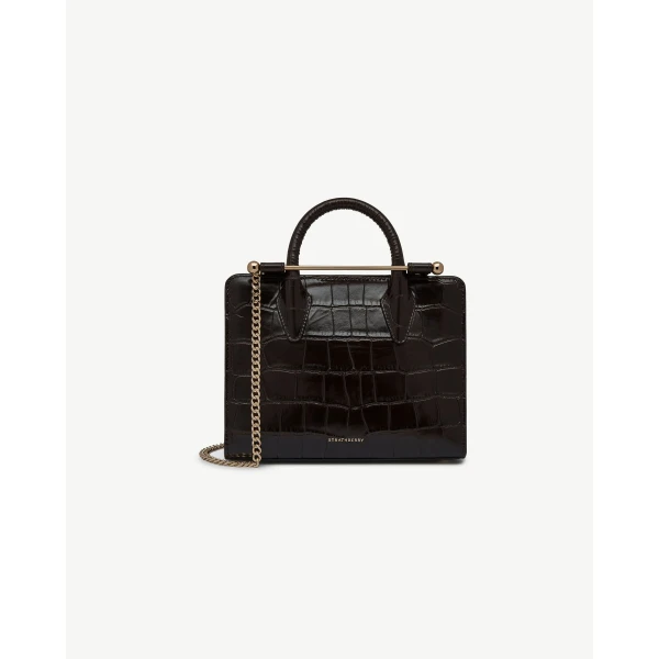 Strathberry Mini Tote in Croc-embossed Leather Mahogany, view 2
