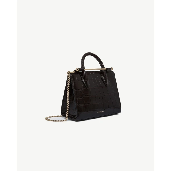 Strathberry Mini Tote in Croc-embossed Leather Mahogany, view 3