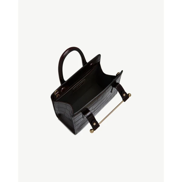 Strathberry Mini Tote in Croc-embossed Leather Mahogany, view 5