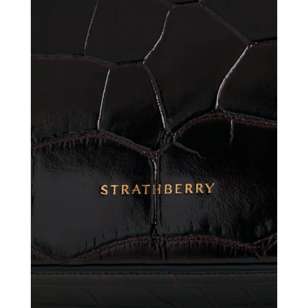 Strathberry Mini Tote in Croc-embossed Leather Mahogany, view 6