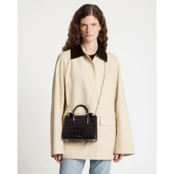 Strathberry Mini Tote in Croc-embossed Leather Mahogany, view 8