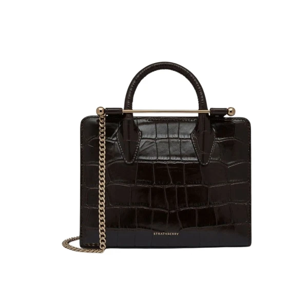 Strathberry Mini Tote in Croc-embossed Leather Mahogany