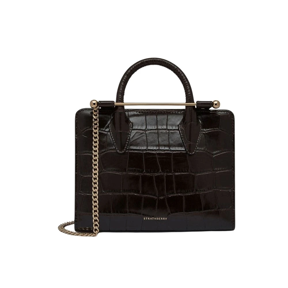 Brown-Mini-Tote-in-Croc-embossed-Leather-Mahogany28375_nobg Strathberry Mini Tote in Croc-embossed Leather Mahogany