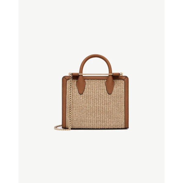 Strathberry Mini Tote in Tan and Natural Raffia, view 2