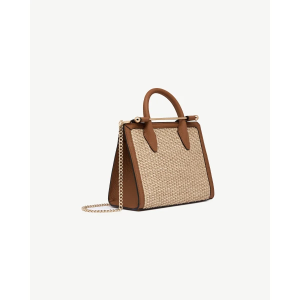 Strathberry Mini Tote in Tan and Natural Raffia, view 3