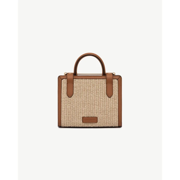 Strathberry Mini Tote in Tan and Natural Raffia, view 4