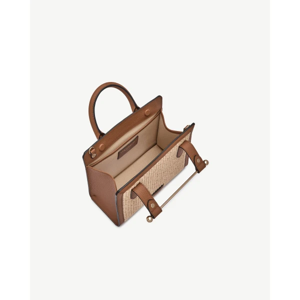 Strathberry Mini Tote in Tan and Natural Raffia, view 6
