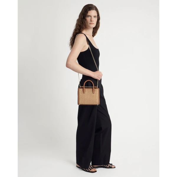 Strathberry Mini Tote in Tan and Natural Raffia, view 8