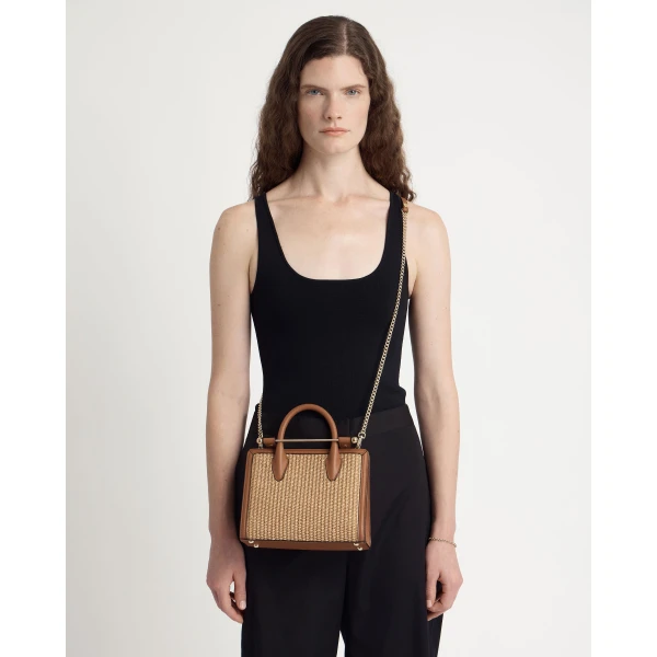 Strathberry Mini Tote in Tan and Natural Raffia, view 9