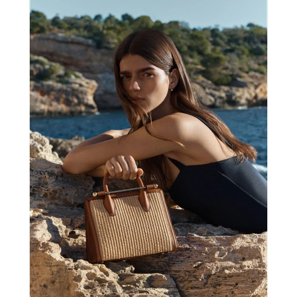 Strathberry Mini Tote in Tan and Natural Raffia, view 10