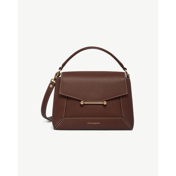 Strathberry Mosaic Bag in Chocolate with Vanilla Stitch, view 2