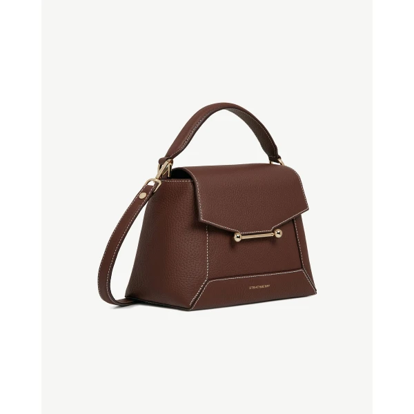 Strathberry Mosaic Bag in Chocolate with Vanilla Stitch, view 3