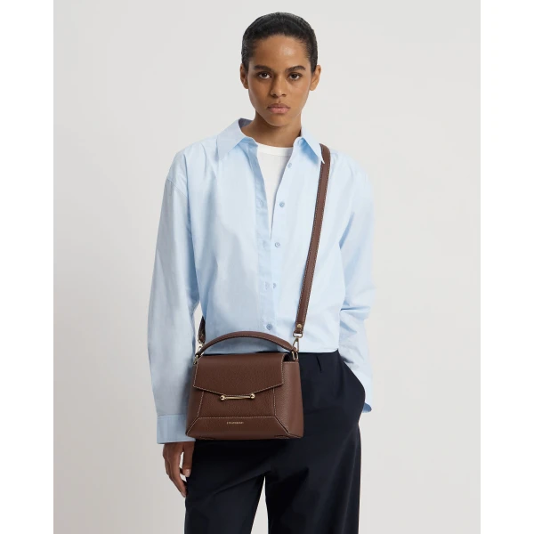 Strathberry Mosaic Bag in Chocolate with Vanilla Stitch, view 7