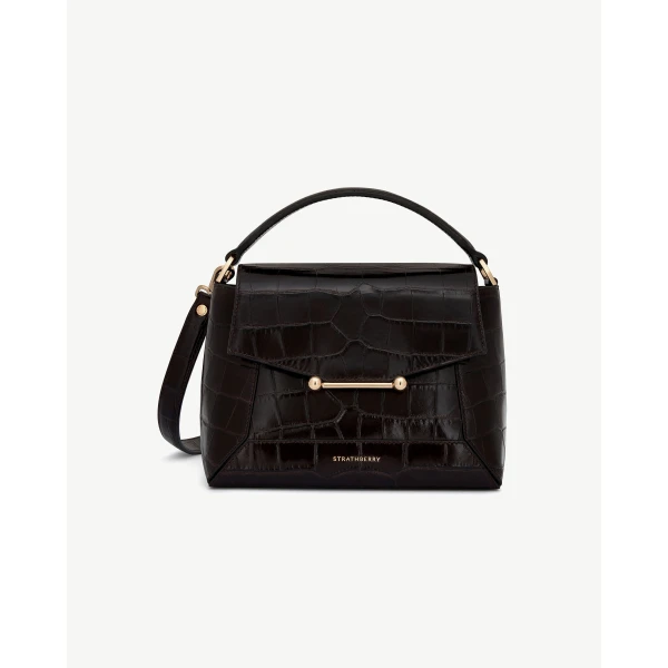 Strathberry Mosaic Bag in Croc-embossed Leather Mahogany, view 2