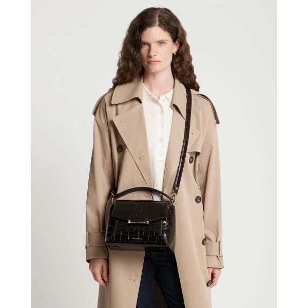 Strathberry Mosaic Bag in Croc-embossed Leather Mahogany, view 8