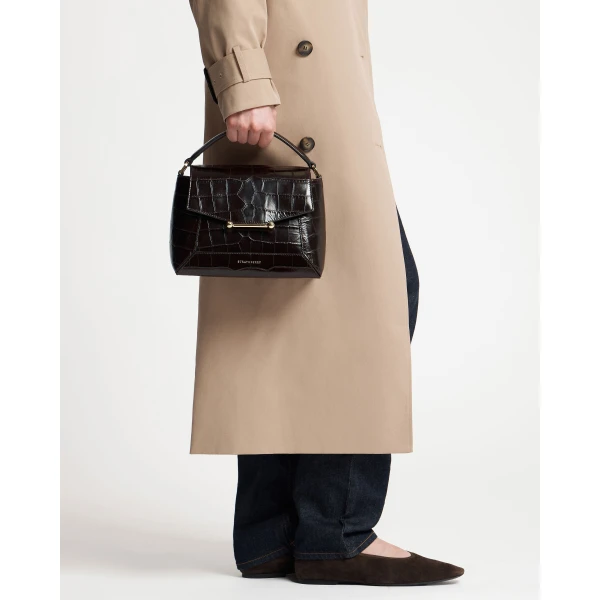 Strathberry Mosaic Bag in Croc-embossed Leather Mahogany, view 9