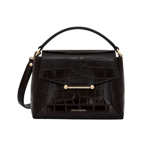 Mosaic Bag in Croc-embossed Leather Mahogany