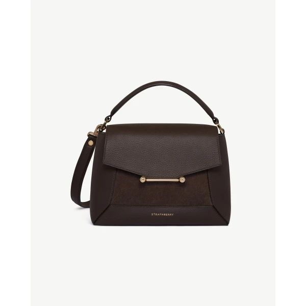 Strathberry Mosaic Bag in Dark Chocolate Suede/leather, view 2