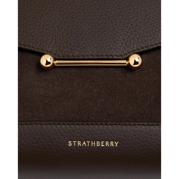 Strathberry Mosaic Bag in Dark Chocolate Suede/leather, view 6