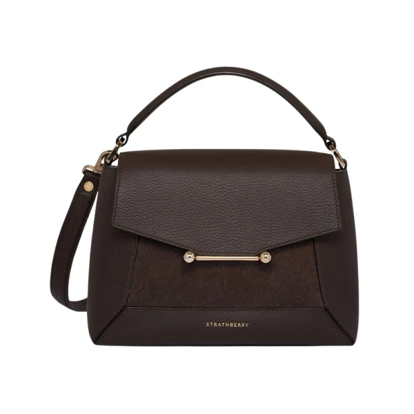 Strathberry Mosaic Bag in Dark Chocolate Suede/leather