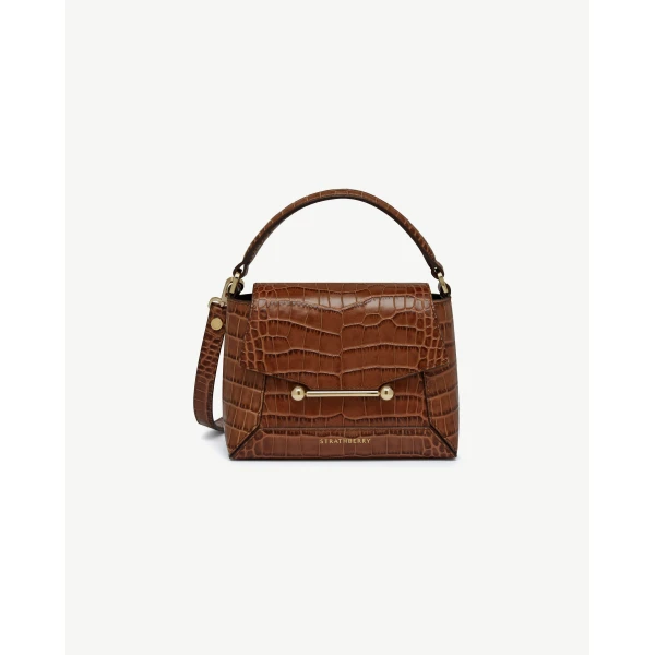 Strathberry Mosaic Nano in Soft Croc-embossed Leather Walnut, view 2