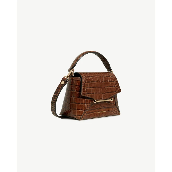 Strathberry Mosaic Nano in Soft Croc-embossed Leather Walnut, view 3