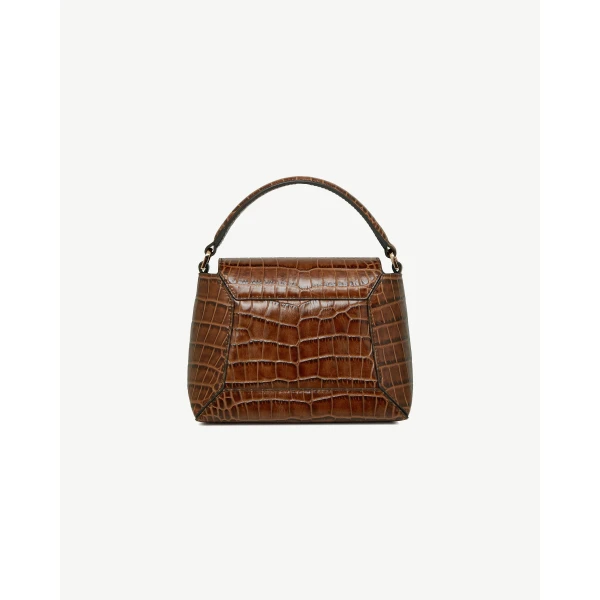 Strathberry Mosaic Nano in Soft Croc-embossed Leather Walnut, view 4
