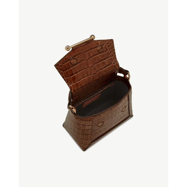 Strathberry Mosaic Nano in Soft Croc-embossed Leather Walnut, view 6