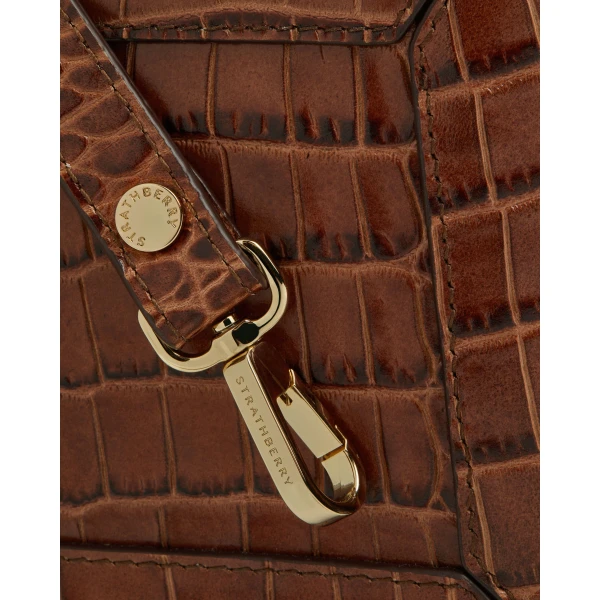 Strathberry Mosaic Nano in Soft Croc-embossed Leather Walnut, view 7