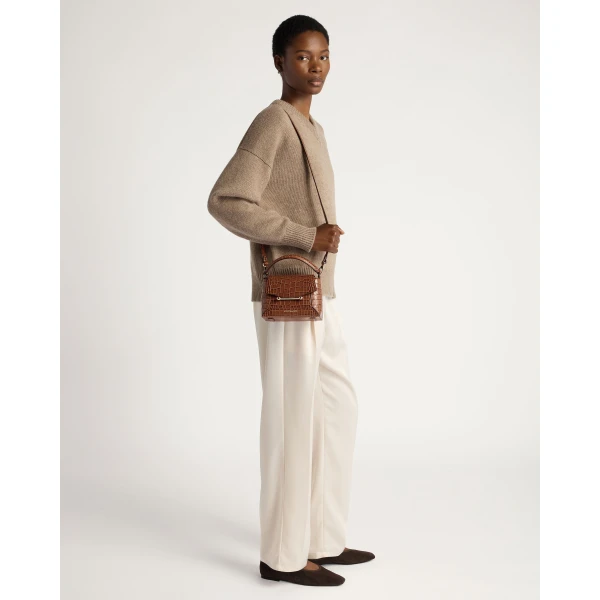 Strathberry Mosaic Nano in Soft Croc-embossed Leather Walnut, view 8