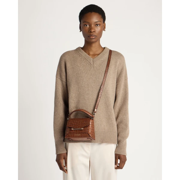 Strathberry Mosaic Nano in Soft Croc-embossed Leather Walnut, view 9