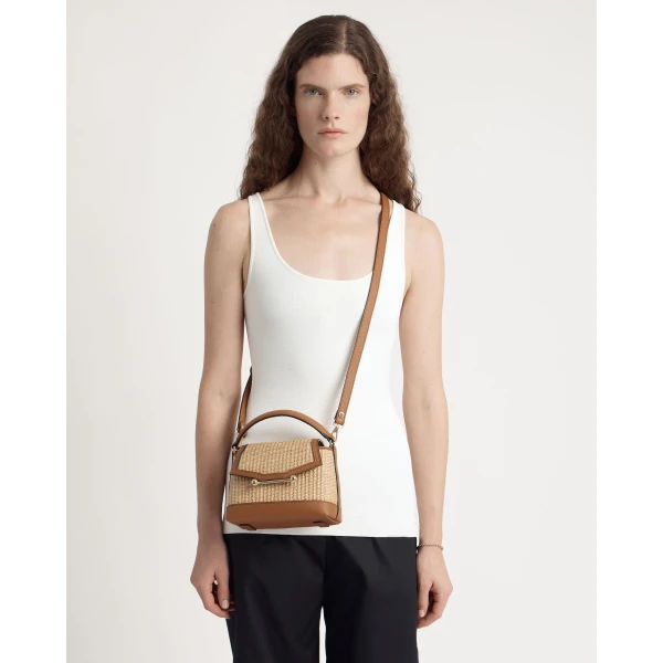 Strathberry Mosaic Nano in Tan and Natural Raffia, view 9