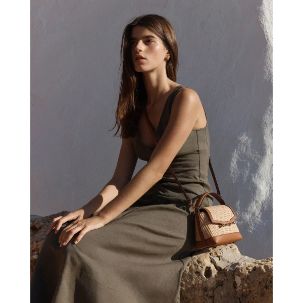 Strathberry Mosaic Nano in Tan and Natural Raffia, view 10