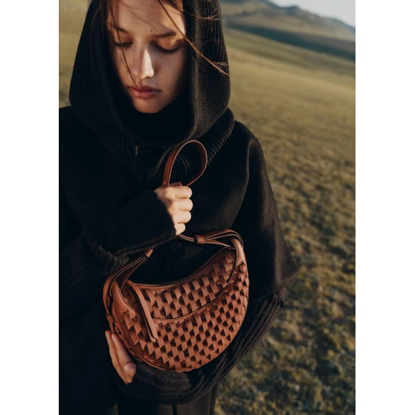 Polene Numéro Dix in Onda Cognac Bag, view 3