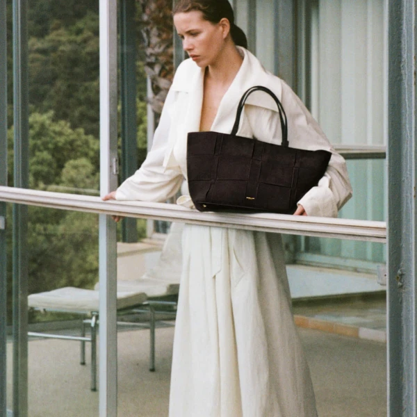 Demellier The Florence in Dark Chocolate Tote Bag, view 2